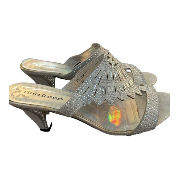 Pierre Dumas Silver Rhinestone Open Toe Heels Size 9.5 Womens Formal - Picture 4 of 8